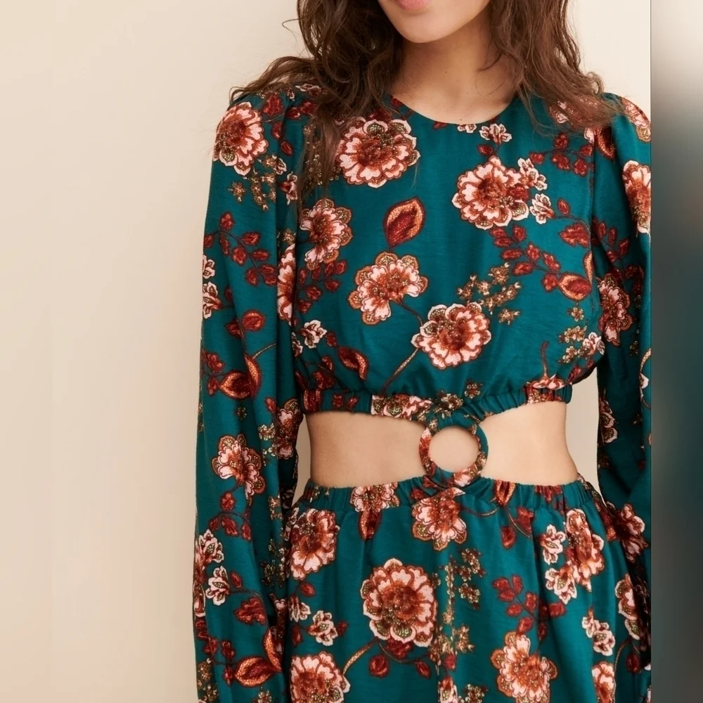 Womens Olivia Cutout Green Orange Floral Mini Dress MINKPINK - Size Small - NWOT